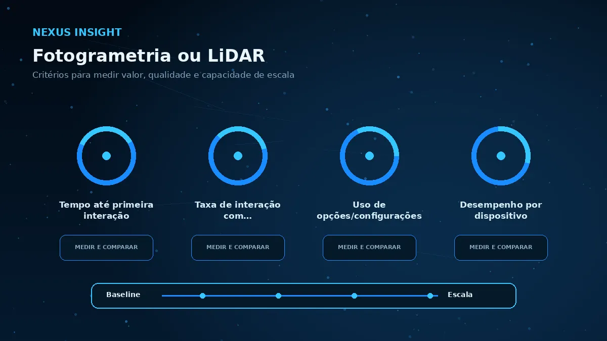 Fotogrametria ou LiDAR — medicao | Nexus Tecnologia Matriz visual de métricas e critérios para avaliar Fotogrametria ou LiDAR