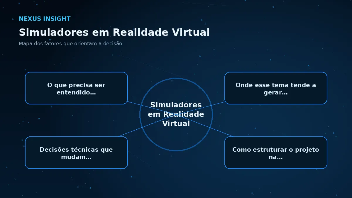 Simuladores em Realidade Virtual — conceito | Nexus Tecnologia Mapa visual dos principais fatores de Simuladores em Realidade Virtual