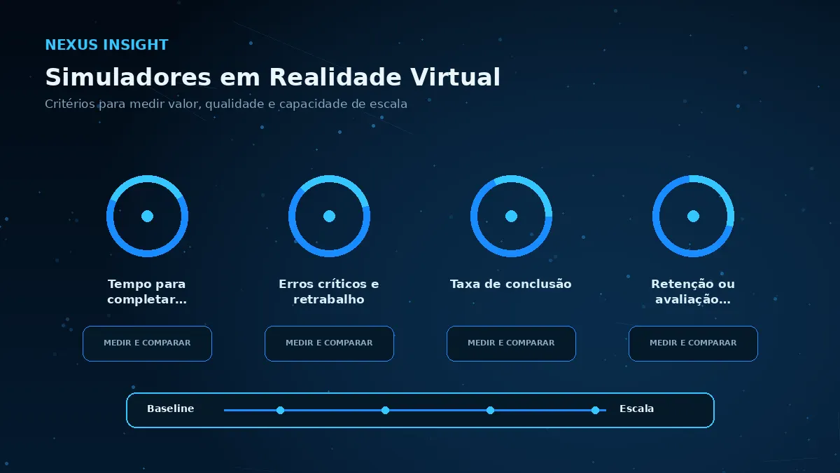 Simuladores em Realidade Virtual — medicao | Nexus Tecnologia Matriz visual de métricas e critérios para avaliar Simuladores em Realidade Virtual