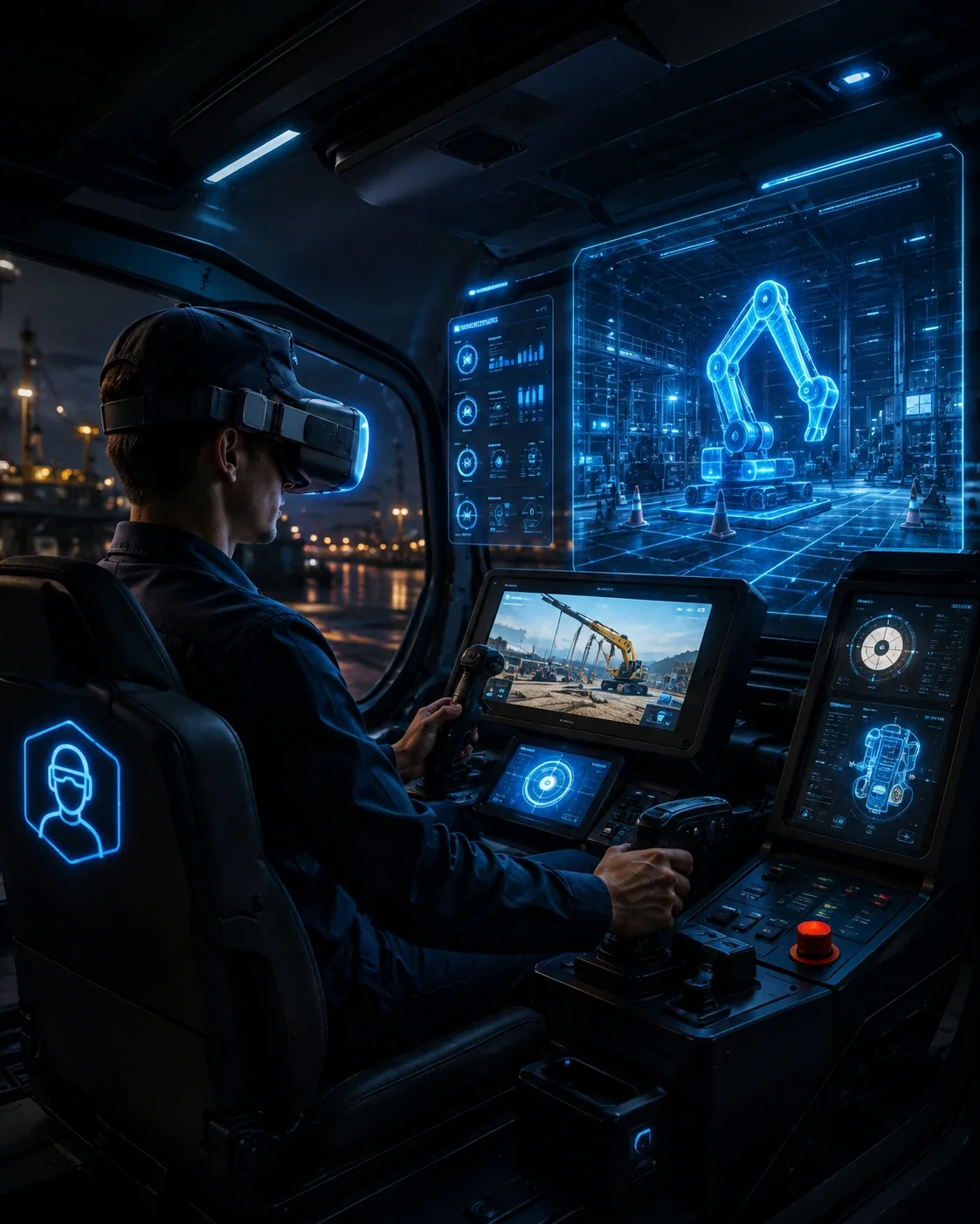 Simulador imersivo industrial com realidade virtual e controles operacionais