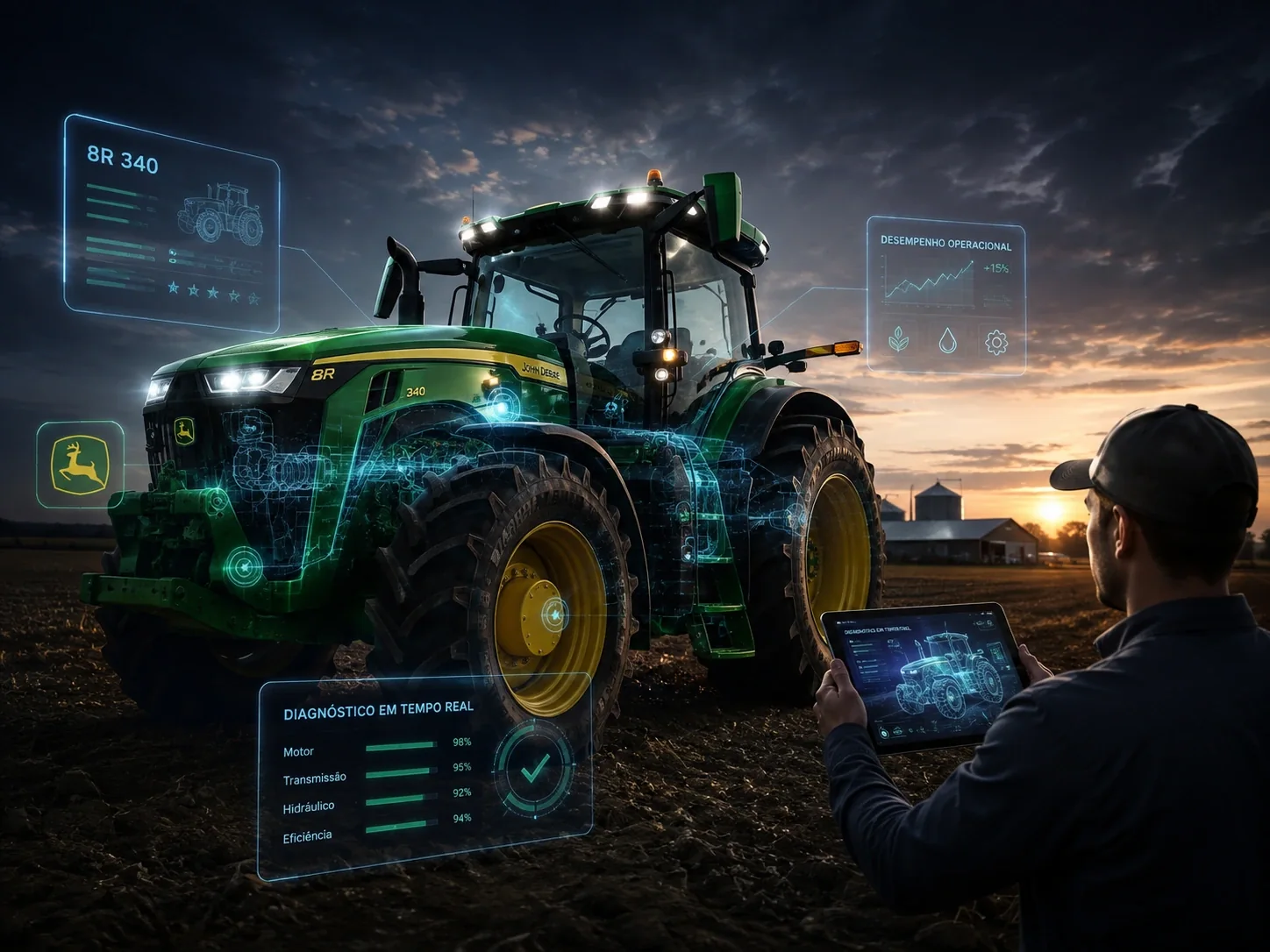 Máquina agrícola com diagnóstico e dados em realidade aumentada